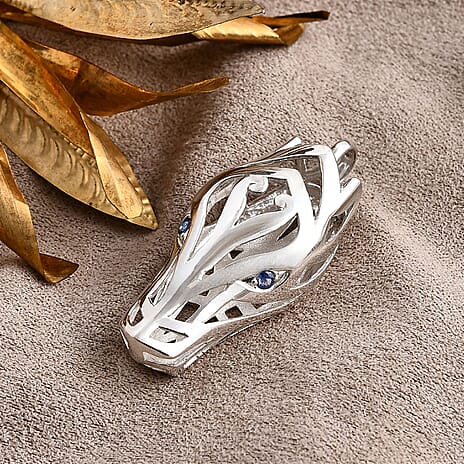 Royal Bali Collection - Dragon with Blue Sapphire Pendant in Sterling Silver Silver Wt. 8.16 Gms.