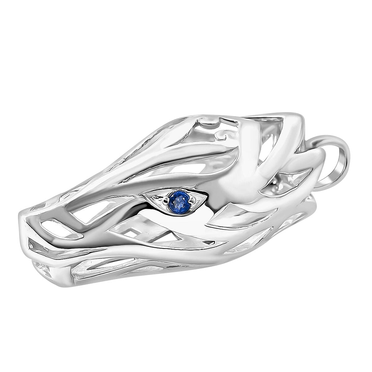 Royal Bali Collection - Dragon with Blue Sapphire Pendant in Sterling Silver, Silver Wt. 8.16 Gms.