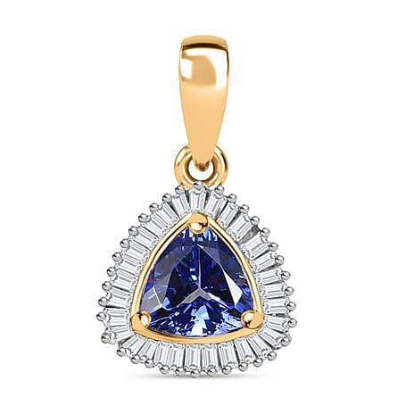 9K Yellow Gold AA Tanzanite, White Diamond Main Stone With Side Stone Pendant, Gold Wt.0.84 Gms  1.008  Ct.