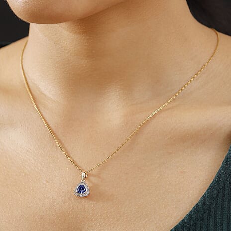 9K Yellow Gold AA Tanzanite, White Diamond Main Stone With Side Stone Pendant, Gold Wt.0.84 Gms  1.008  Ct.