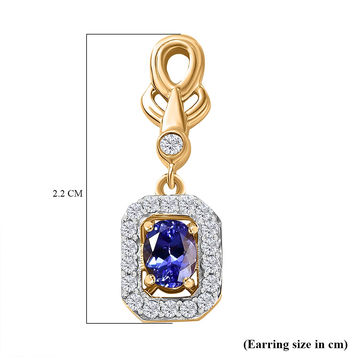 Tanzanite & White Zircon Dangling Earring with Push Back in 18K Vermeil Yellow Gold Plated Sterling Silver 1.21 Ct. Tanzanite & White Zircon Dangling Earring with Push Back in 18K Vermeil Yellow Gold Plated Sterling Silver 1.21 Ct.