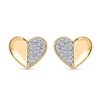 LUXURIANT Lab Grown Diamond Heart Push Back Earrings in Vermeil Yellow Gold Plated and Rhodium Overlay Sterling Silver 0.32 Ct.