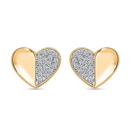 LUXURIANT Lab Grown Diamond Heart Push Back Earrings in Vermeil Yellow Gold Plated and Rhodium Overlay Sterling Silver 0.32 Ct.