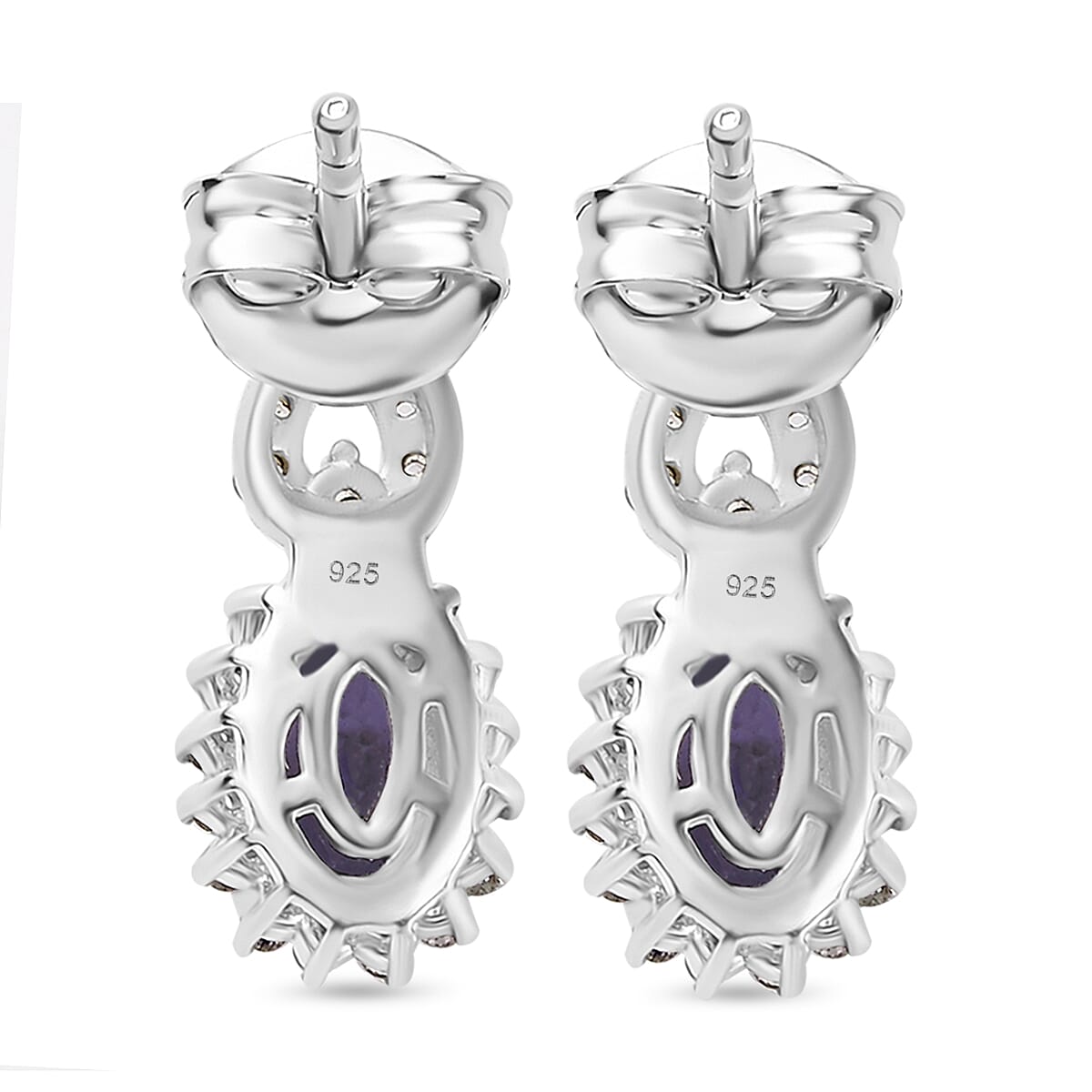 Tanzanite, Emerald & White Zircon Solitaire Stud Push Post Earring in Rhodium Overlay Sterling Silver 1.35 Ct. Tanzanite, Emerald & White Zircon Solitaire Stud Push Post Earring in Rhodium Overlay Sterling Silver 1.35 Ct.