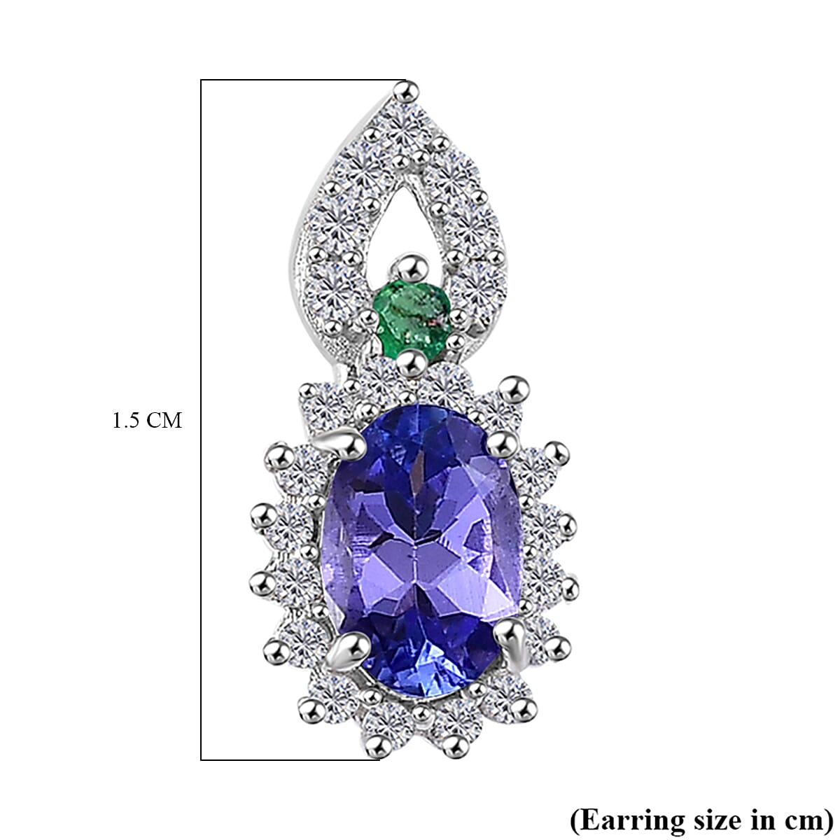 Tanzanite, Emerald & White Zircon Solitaire Stud Push Post Earring in Rhodium Overlay Sterling Silver 1.35 Ct. Tanzanite, Emerald & White Zircon Solitaire Stud Push Post Earring in Rhodium Overlay Sterling Silver 1.35 Ct.