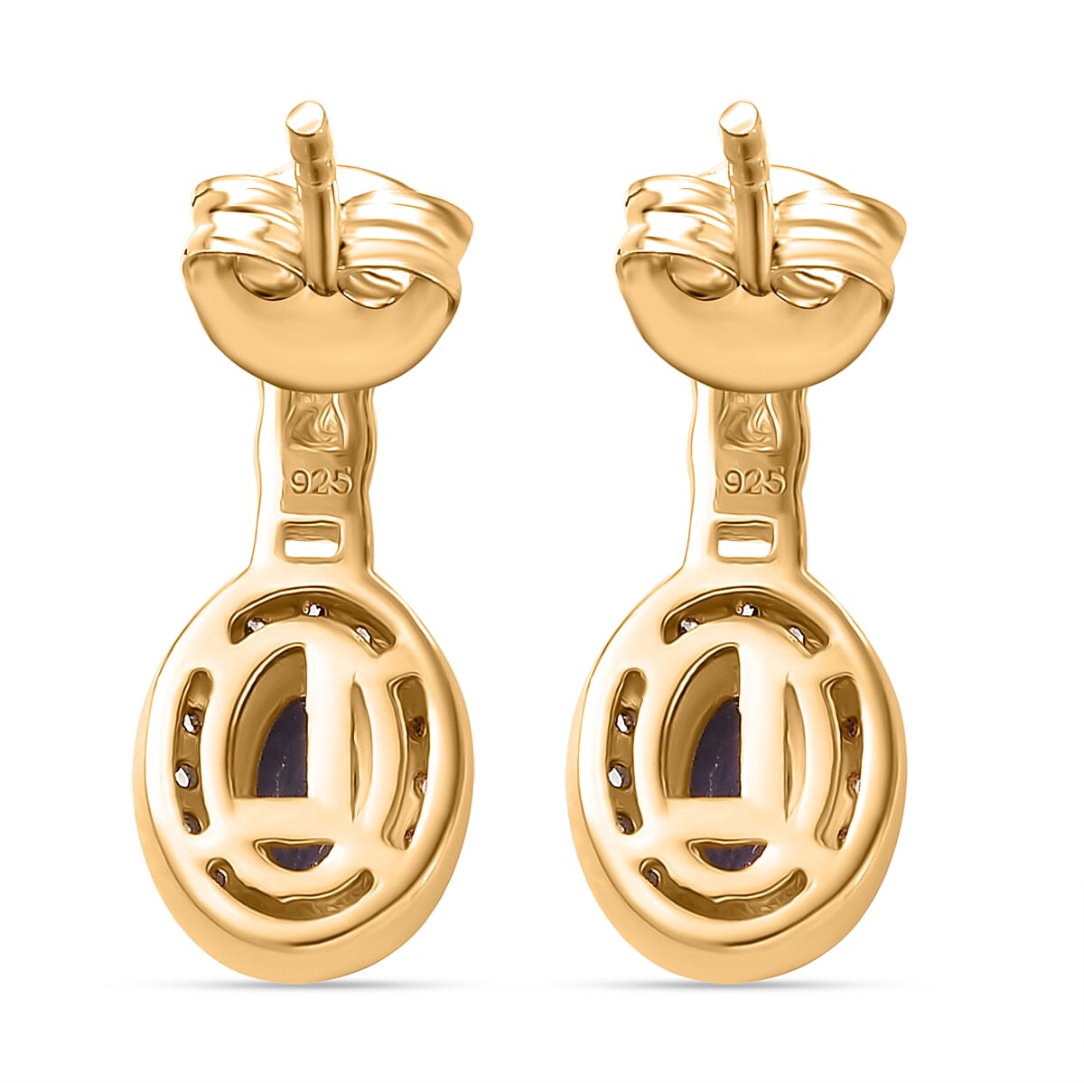 Tanzanite & White Zircon Solitaire Stud Push Post Earring in 18K Vermeil Yellow Gold Plated Sterling Silver 1.24 Ct. Tanzanite & White Zircon Solitaire Stud Push Post Earring in 18K Vermeil Yellow Gold Plated Sterling Silver 1.24 Ct.
