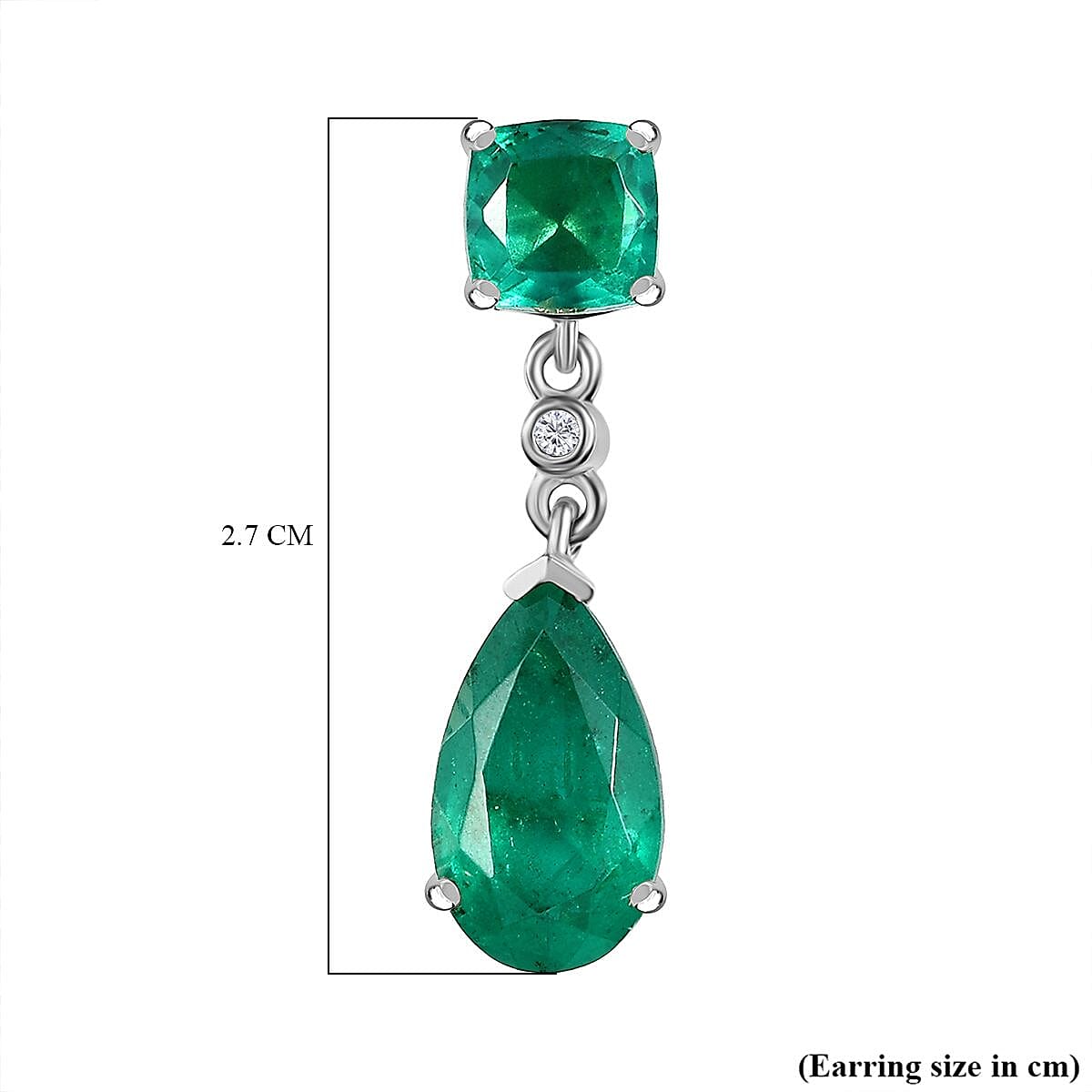 Emeraldine Triplet Quartz & White Zircon Dangling Earring with Push Back in Platinum Overlay Sterling Silver 7.94 Ct. Emeraldine Triplet Quartz & White Zircon Dangling Earring with Push Back in Platinum Overlay Sterling Silver 7.94 Ct.