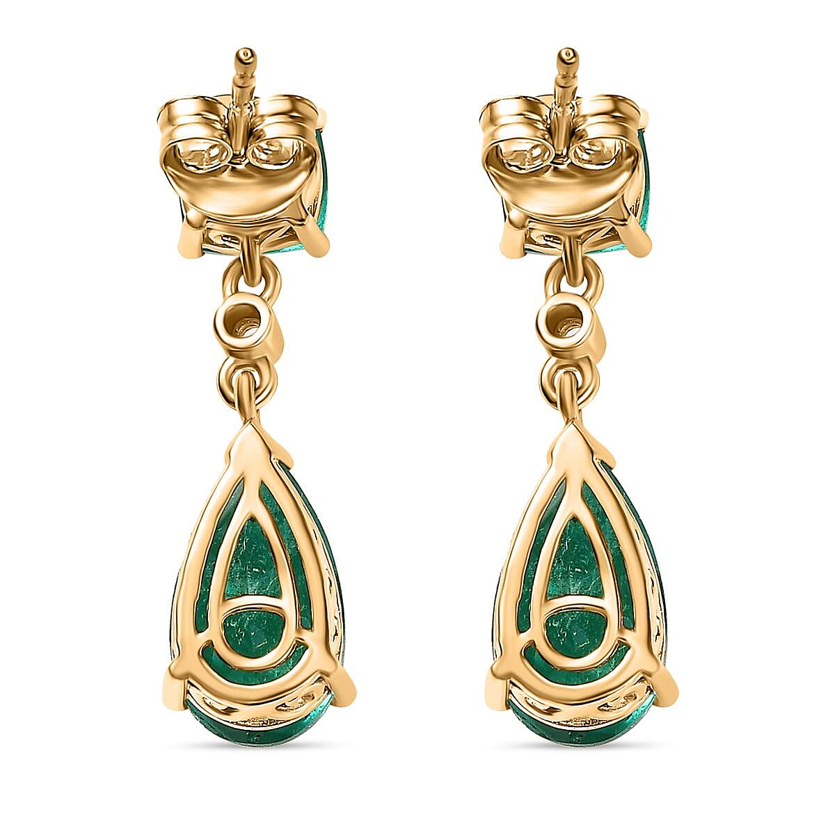 Emeraldine Triplet Quartz & White Zircon Dangling Earring with Push Back in 18K Vermeil Yellow Gold Plated Sterling Silver 7.94 Ct. Emeraldine Triplet Quartz & White Zircon Dangling Earring with Push Back in 18K Vermeil Yellow Gold Plated Sterling Silver 7.94 Ct.