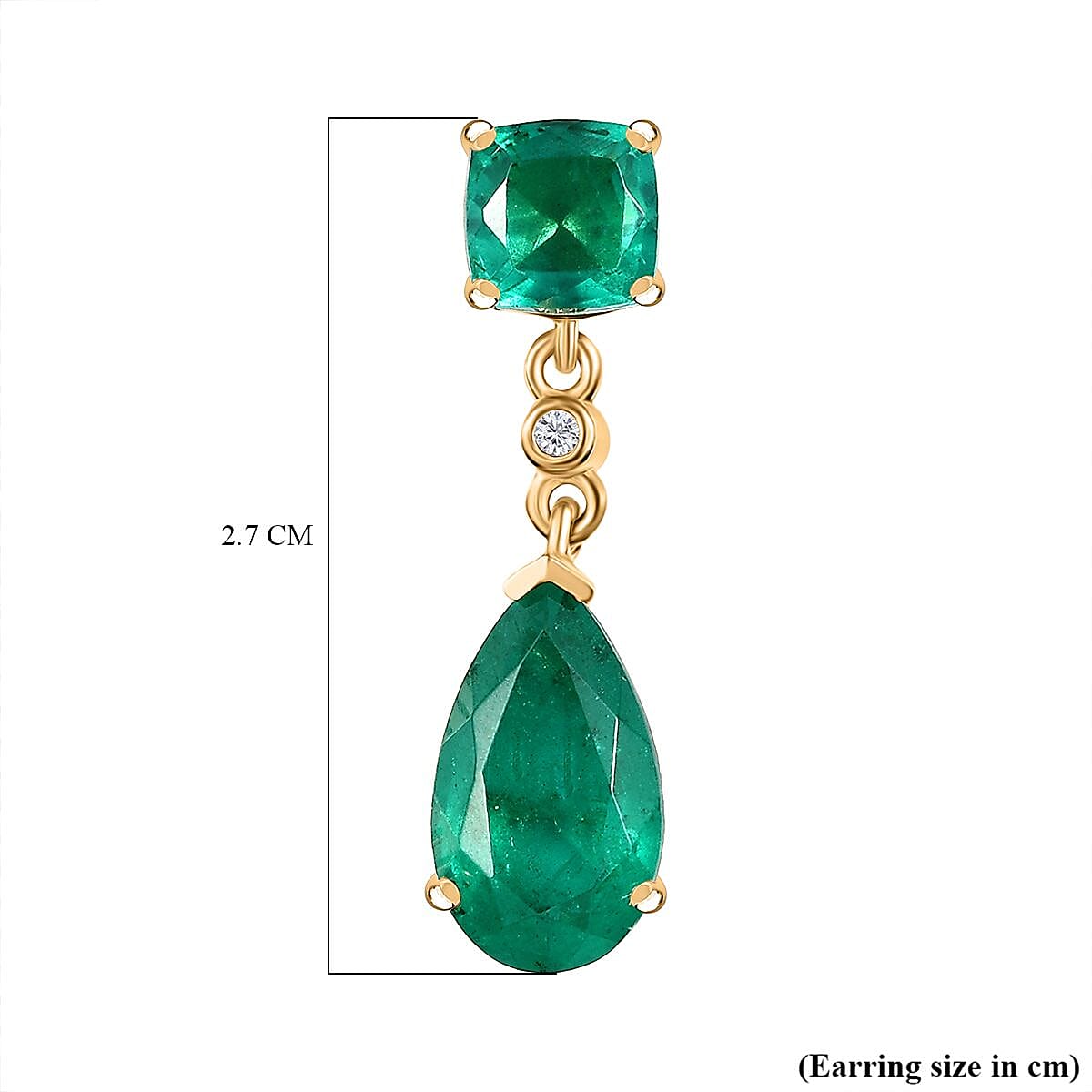 Emeraldine Triplet Quartz & White Zircon Dangling Earring with Push Back in 18K Vermeil Yellow Gold Plated Sterling Silver 7.94 Ct. Emeraldine Triplet Quartz & White Zircon Dangling Earring with Push Back in 18K Vermeil Yellow Gold Plated Sterling Silver 7.94 Ct.