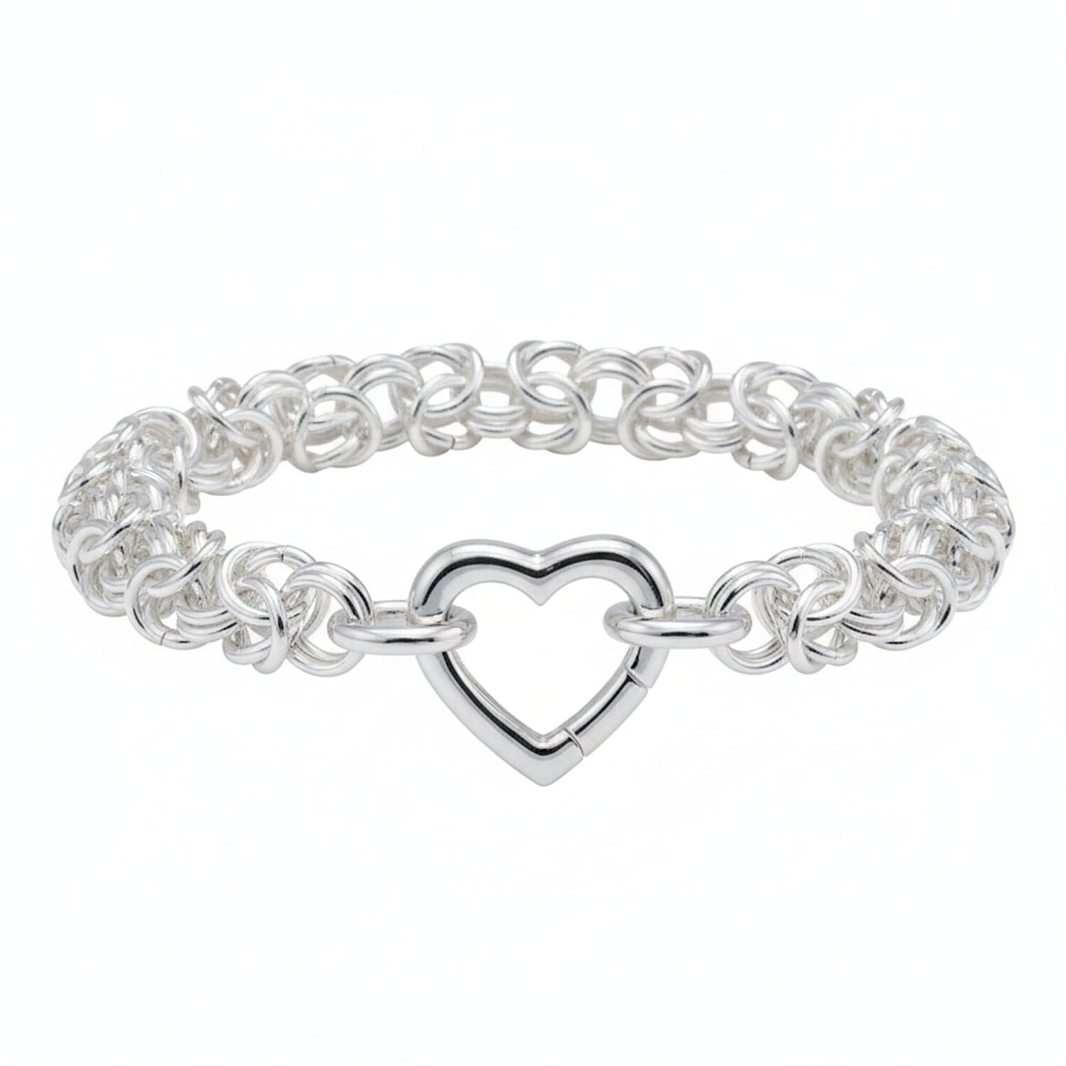 La Bella Fine Italian Jewellery - Handmade Sterling Silver Byzantine Bracelet (Size 7.5) with Heart Clasp