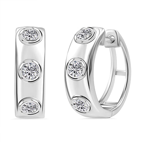 Moissanite  Full Hoop Earring in Rhodium Overlay Sterling Silver 0.66 ct,  Silver Wt. 6 Gms  0.624  Ct.
