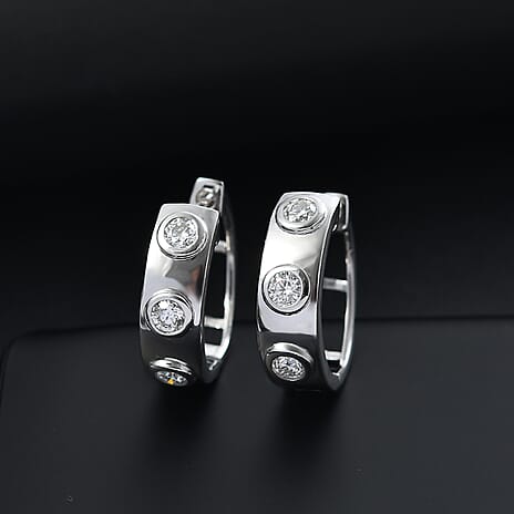 Moissanite  Full Hoop Earring in Rhodium Overlay Sterling Silver 0.66 ct,  Silver Wt. 6 Gms  0.624  Ct.