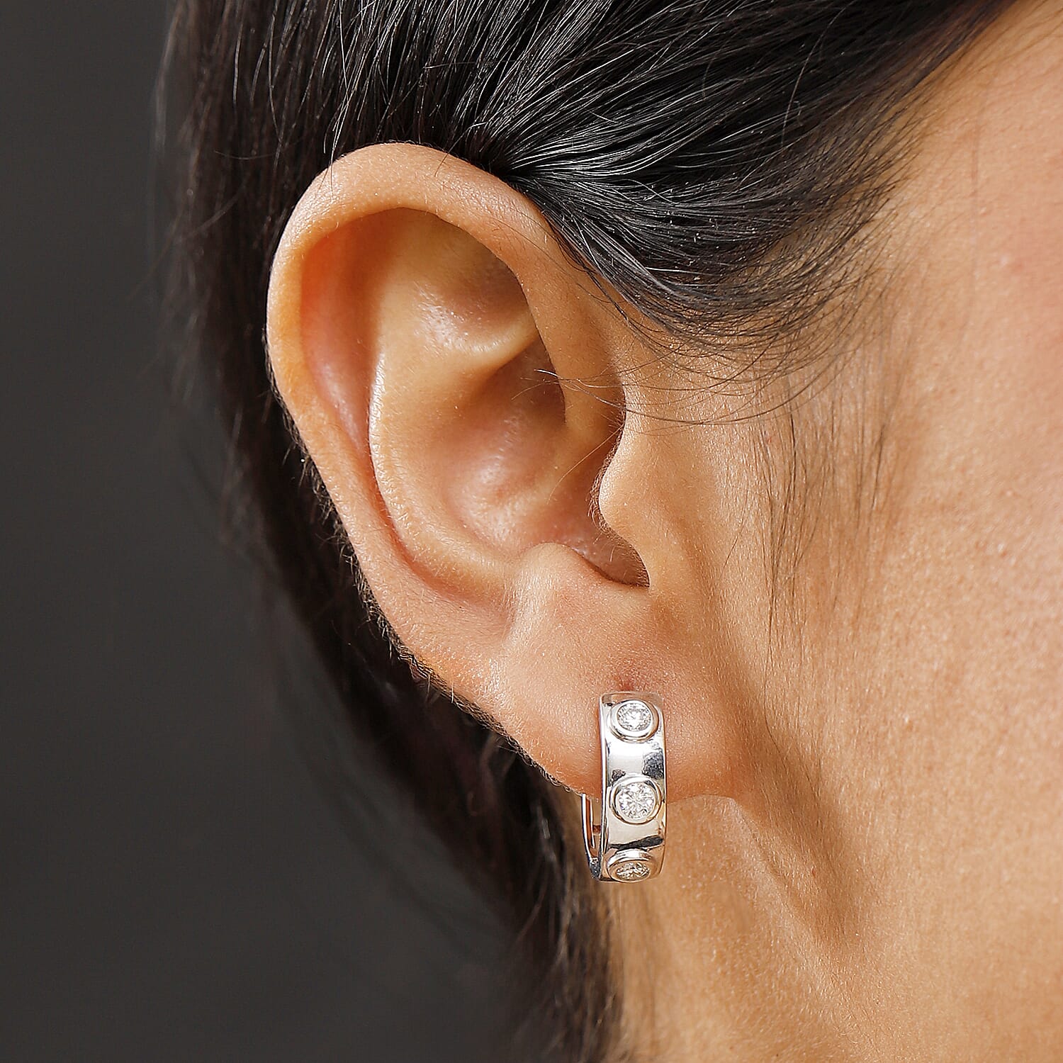 Moissanite Full Hoop Earring in Rhodium Overlay Sterling Silver