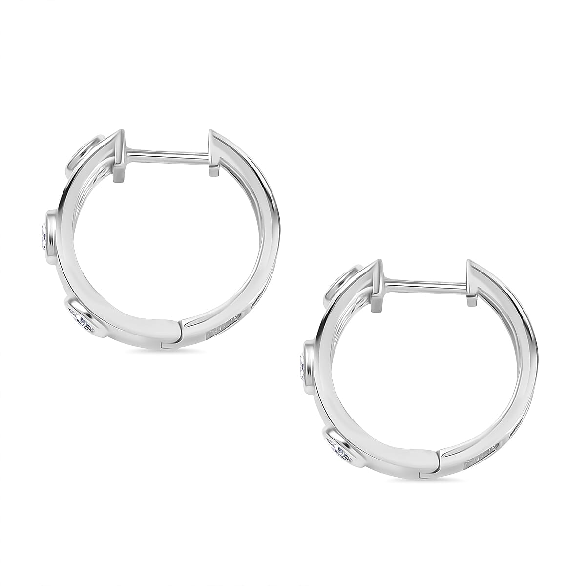 Moissanite Full Hoop Earring in Rhodium Overlay Sterling Silver