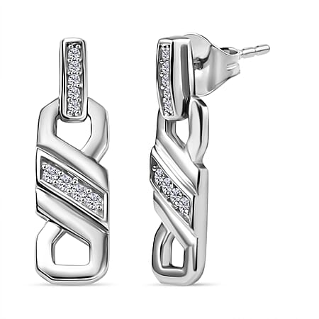 Moissanite Earring with Push Back in Rhodium Overlay Sterling Silver