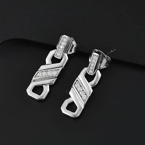 Moissanite Earring in Rhodium Overlay Sterling Silver 0.16 Ct.