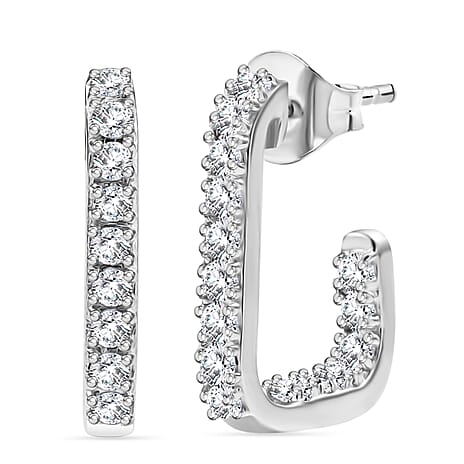 Moissanite Earring with Push Back in Rhodium Overlay Sterling Silver 0.75 Ct.