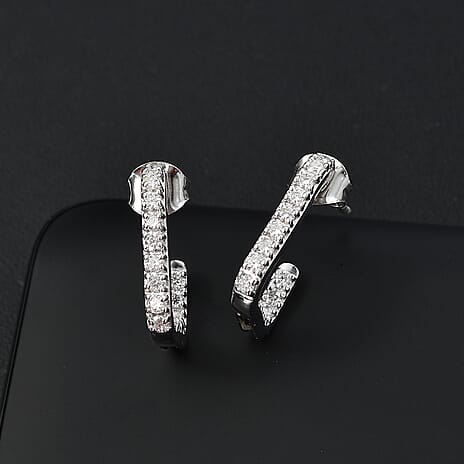 Moissanite Earring with Push Back in Rhodium Overlay Sterling Silver 0.75 Ct.