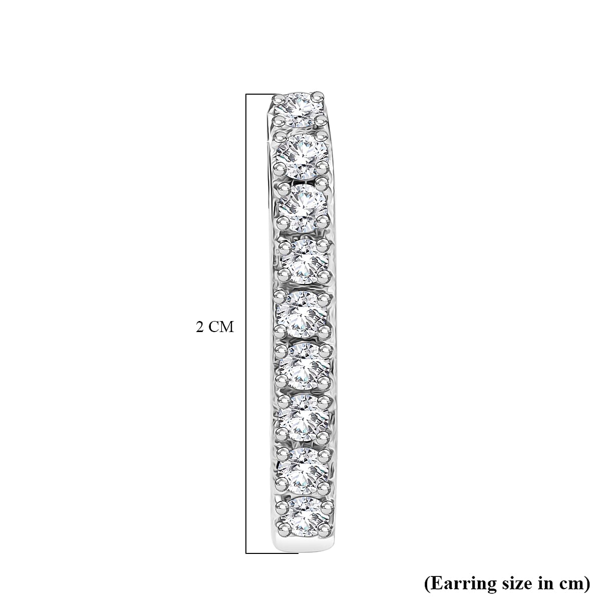 Moissanite J-Hoop Earring with Push Back in Rhodium Overlay Sterling Silver Moissanite J-Hoop Earring with Push Back in Rhodium Overlay Sterling Silver