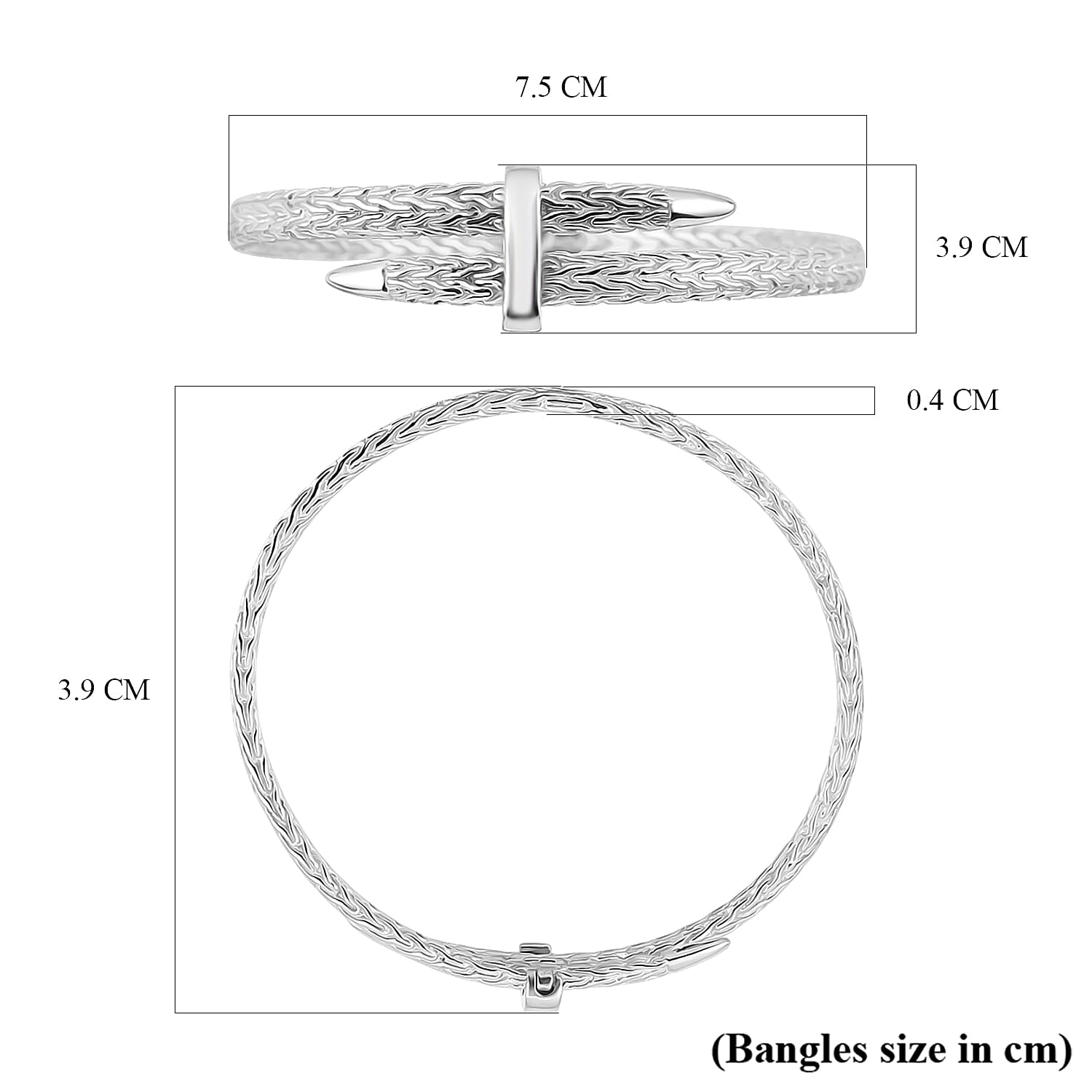 Royal Bali Collection - Handmade Sterling Silver Bangle (Size 7.5), Silver Wt. 26.00 Gms.