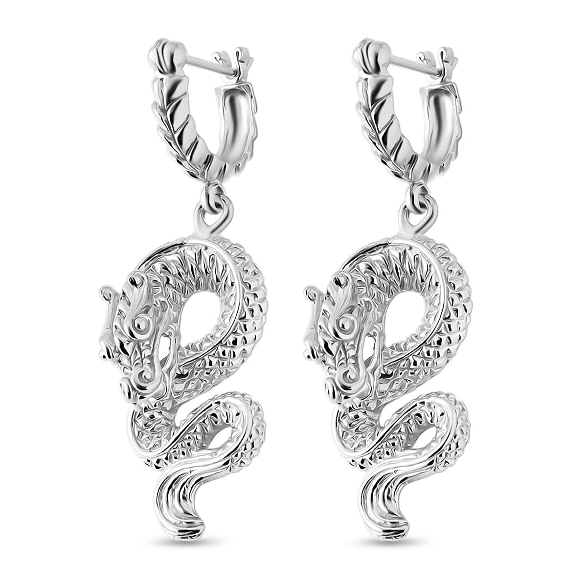 Royal Bali Collection - Handmade Sterling Silver Dragon Earrings with Clasp, Silver Wt. 10.00 Gms.