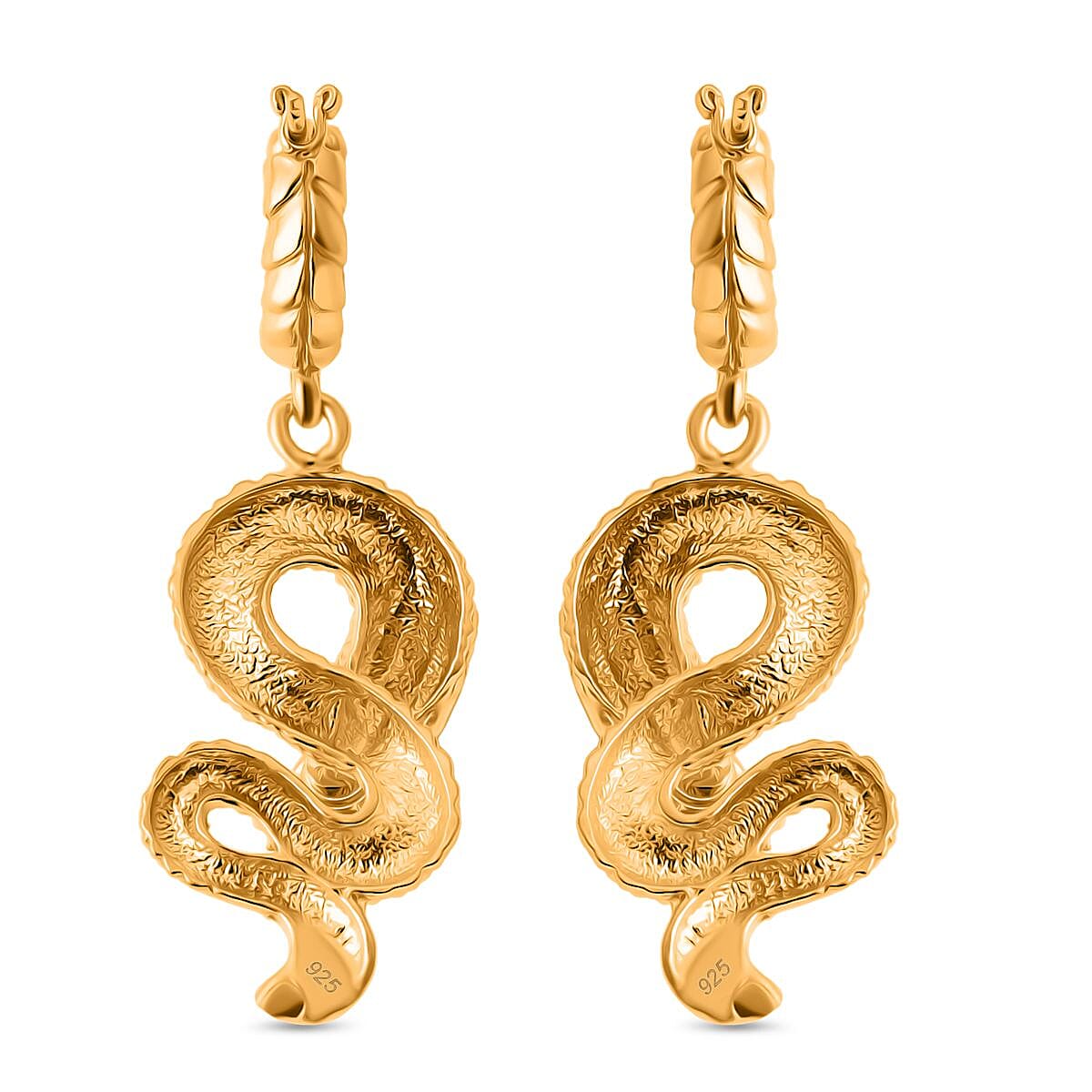 Royal Bali Collection - Handmade Dragon Earrings with Clasp in 22K Vermeil Yellow Gold Plated Sterling Silver, Silver Wt. 10.00 Gms.