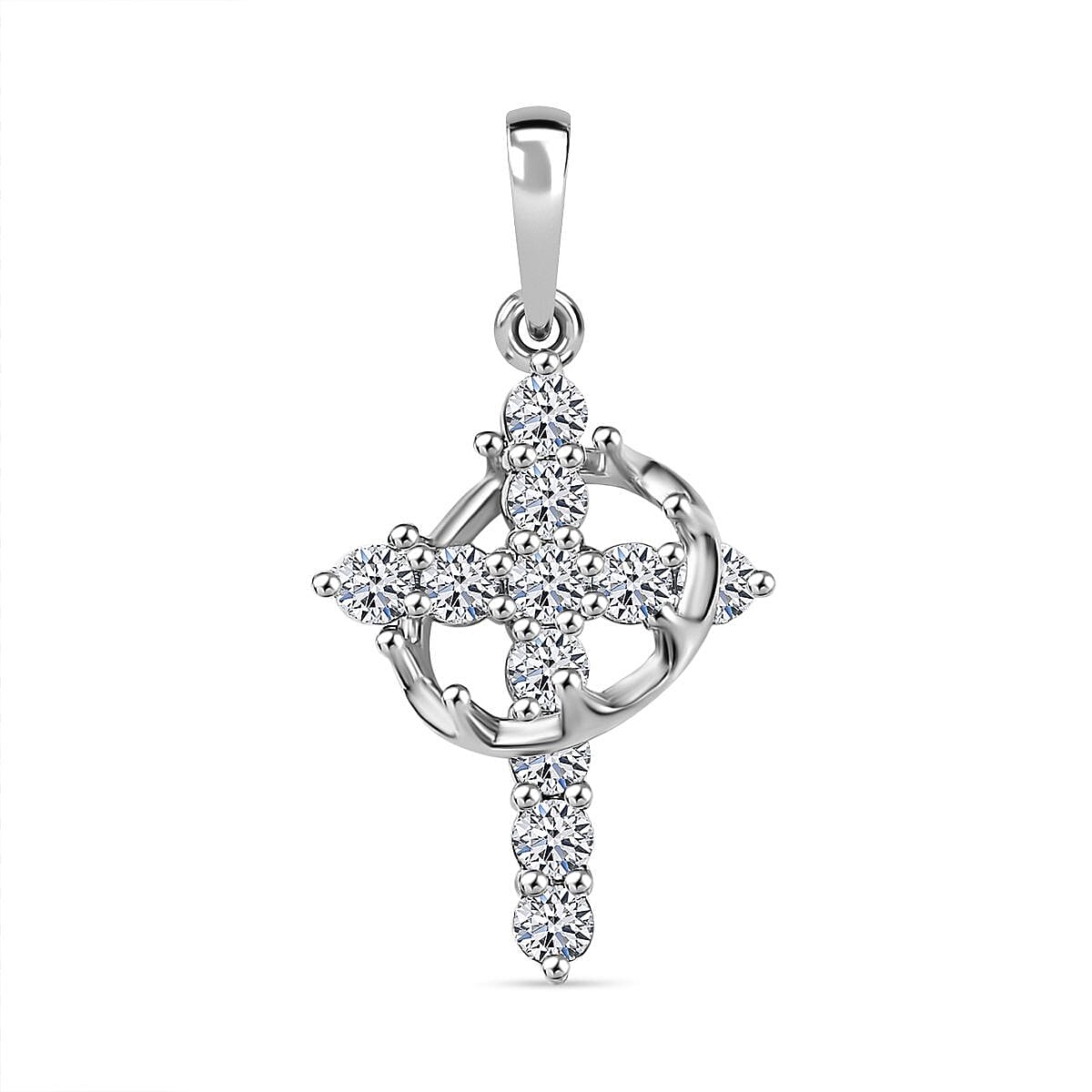 Lab Grown Diamond  Cross Pendant in Rhodium Overlay Sterling Silver 0.50 ct  0.495  Ct.