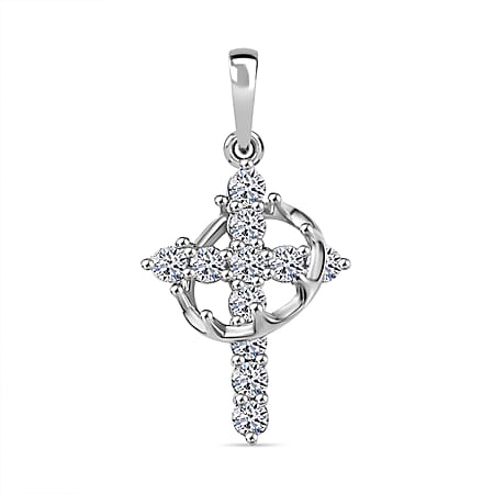 LUXURIANT 0.50 Ct. Lab Grown Diamond Cross Pendant in Rhodium Overlay Sterling Silver