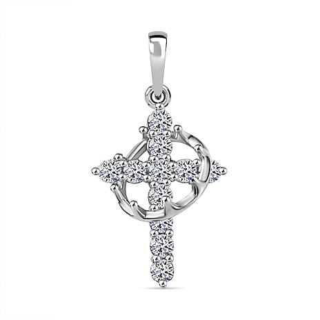 Lab Grown Diamond  Cross Pendant in Rhodium Overlay Sterling Silver 0.50 ct  0.495  Ct.