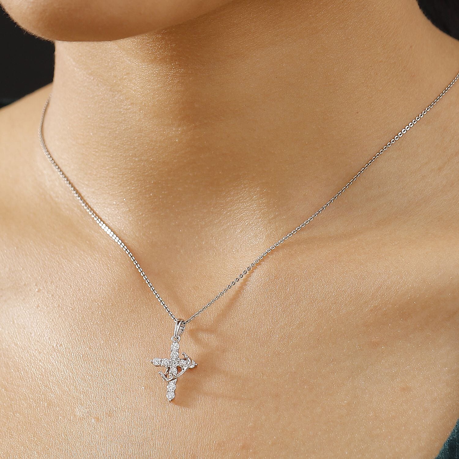 Lab Grown Diamond  Cross Pendant in Rhodium Overlay Sterling Silver 0.50 ct  0.495  Ct.