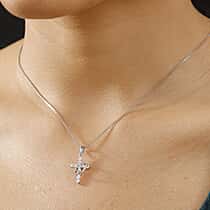 LUXURIANT 0.50 Ct. Lab Grown Diamond Cross Pendant in Rhodium Overlay Sterling Silver