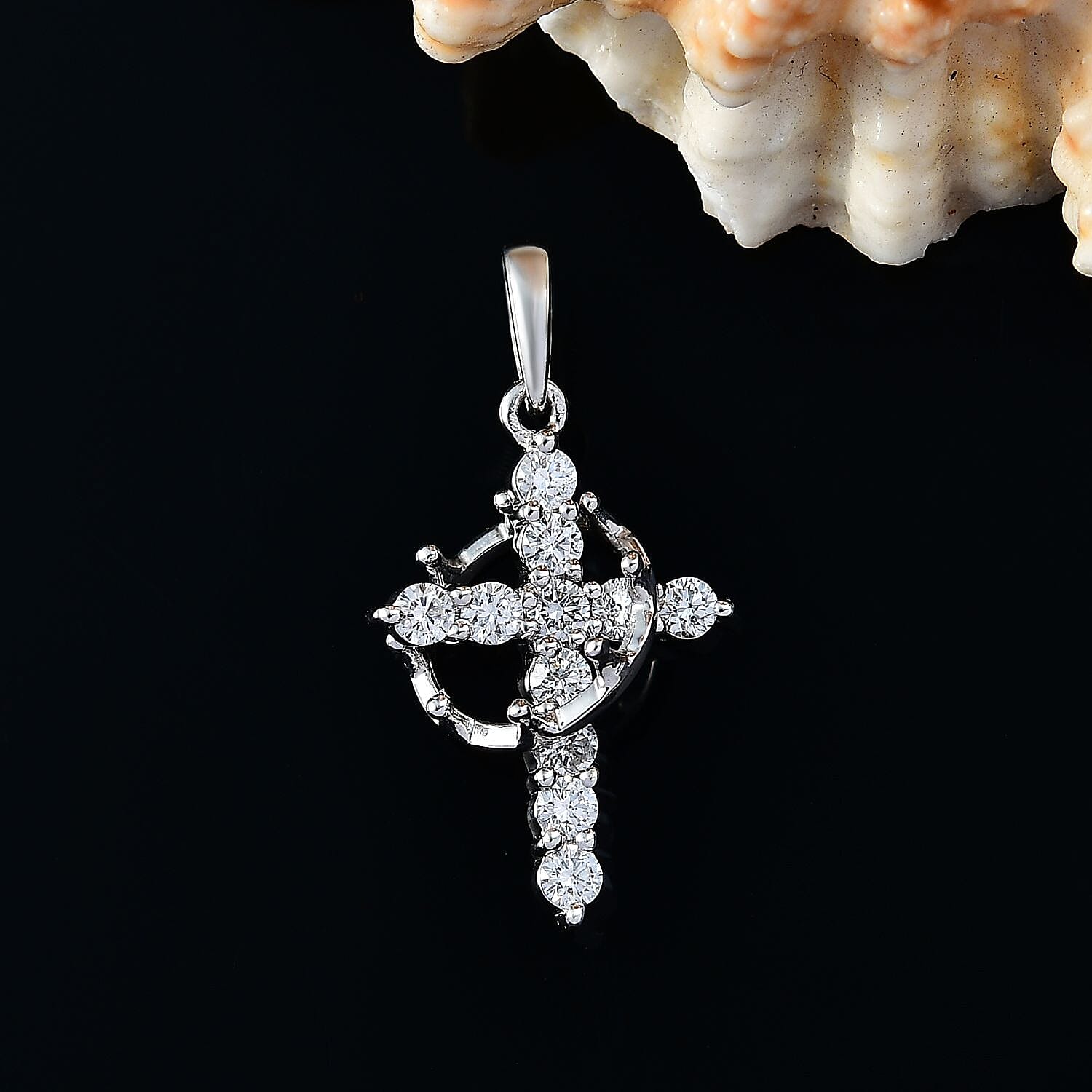 Lab Grown Diamond  Cross Pendant in Rhodium Overlay Sterling Silver 0.50 ct  0.495  Ct.