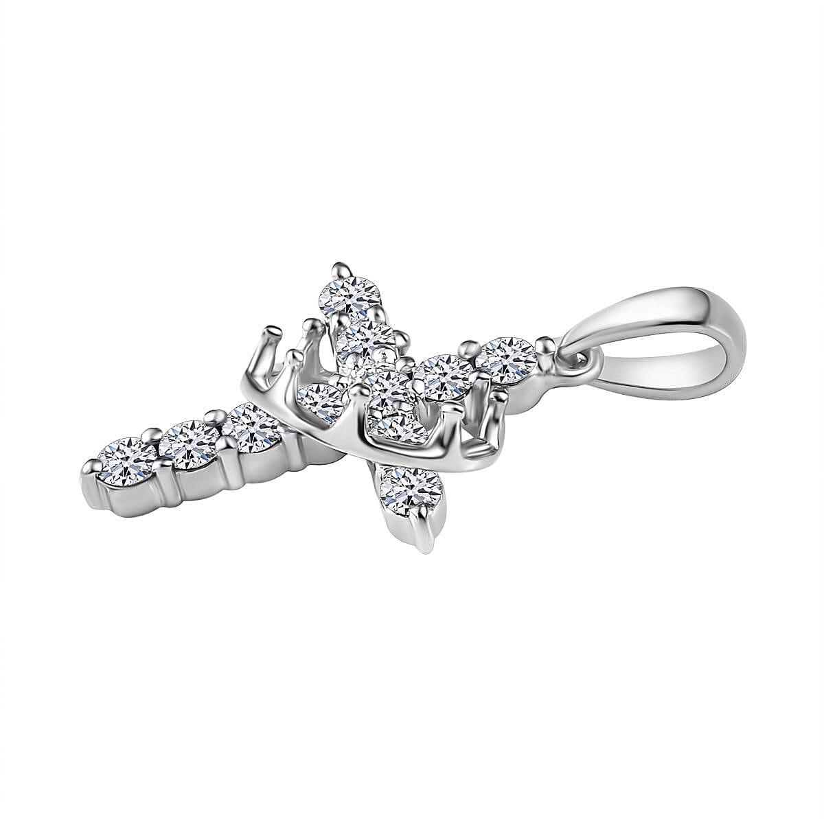 Lab Grown Diamond  Cross Pendant in Rhodium Overlay Sterling Silver 0.50 ct  0.495  Ct.