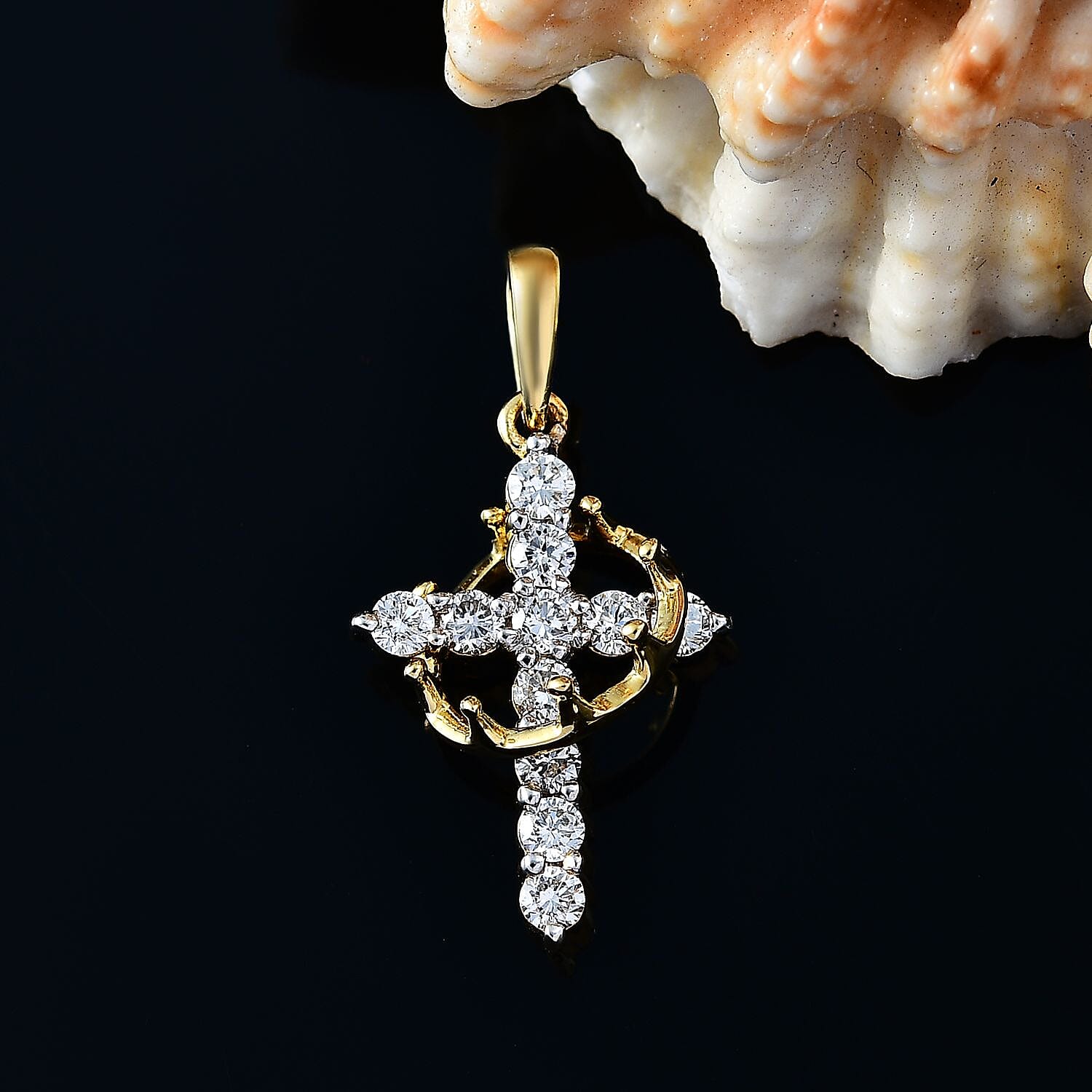 Lab Grown Diamond  Cross Pendant in 18K YG Vermeil Sterling Silver 0.50 ct  0.495  Ct.