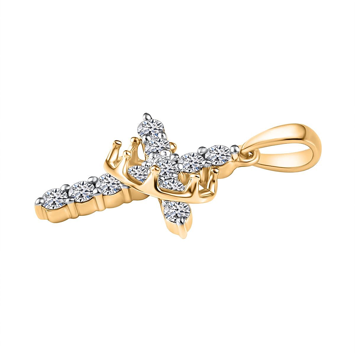 Lab Grown Diamond  Cross Pendant in 18K YG Vermeil Sterling Silver 0.50 ct  0.495  Ct.