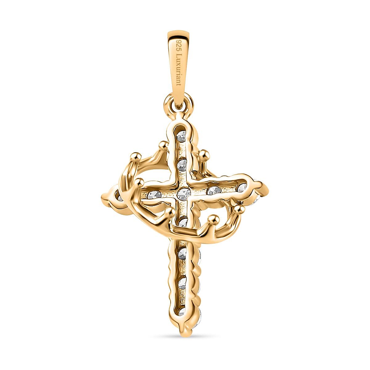 Lab Grown Diamond  Cross Pendant in 18K YG Vermeil Sterling Silver 0.50 ct  0.495  Ct.