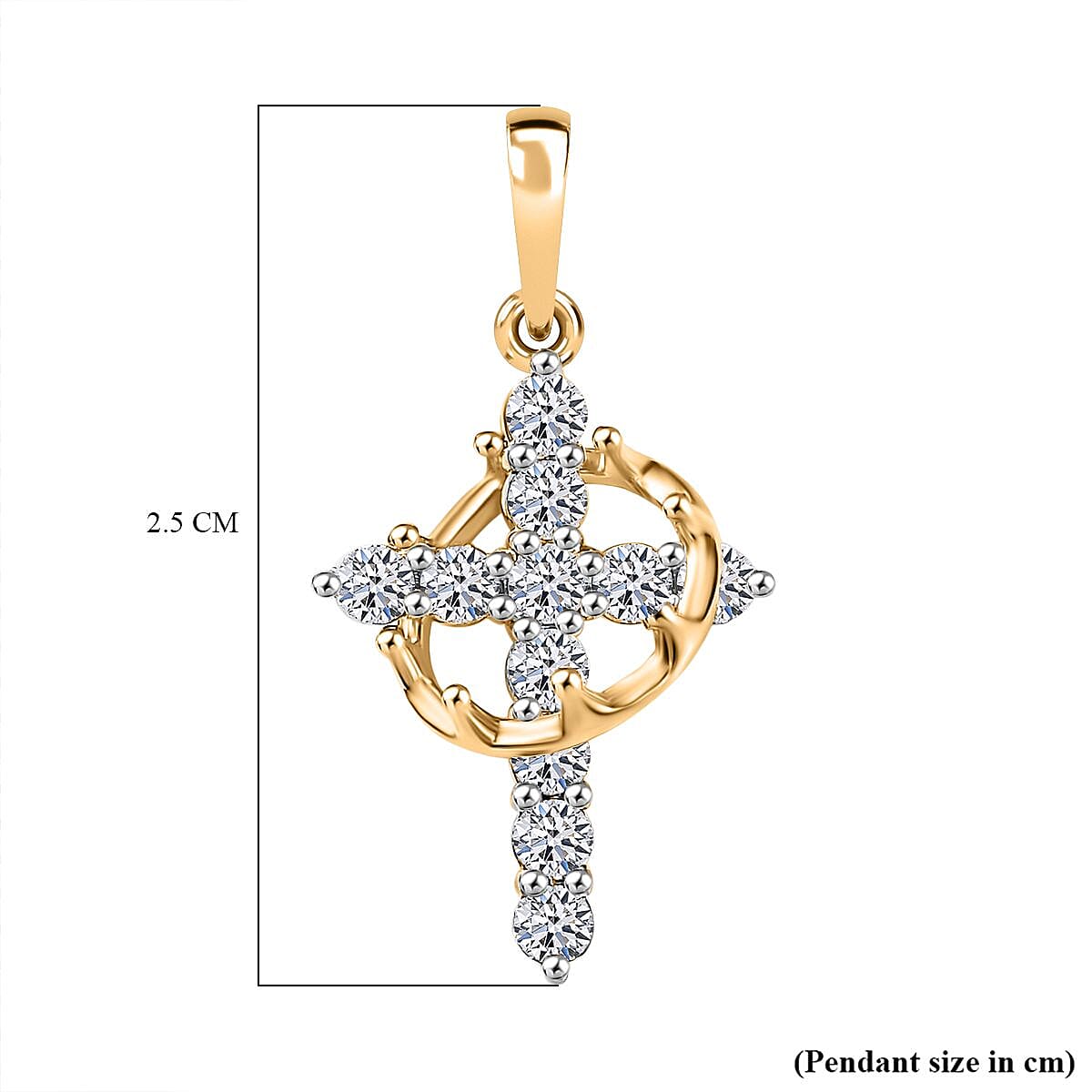 Lab Grown Diamond  Cross Pendant in 18K YG Vermeil Sterling Silver 0.50 ct  0.495  Ct.
