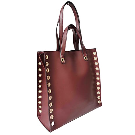 Large Metal Ring Detail Shopping Bag - Burgundy