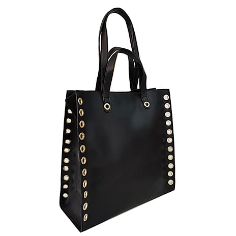 Large Metal Ring Detail Shopping Bag - Black