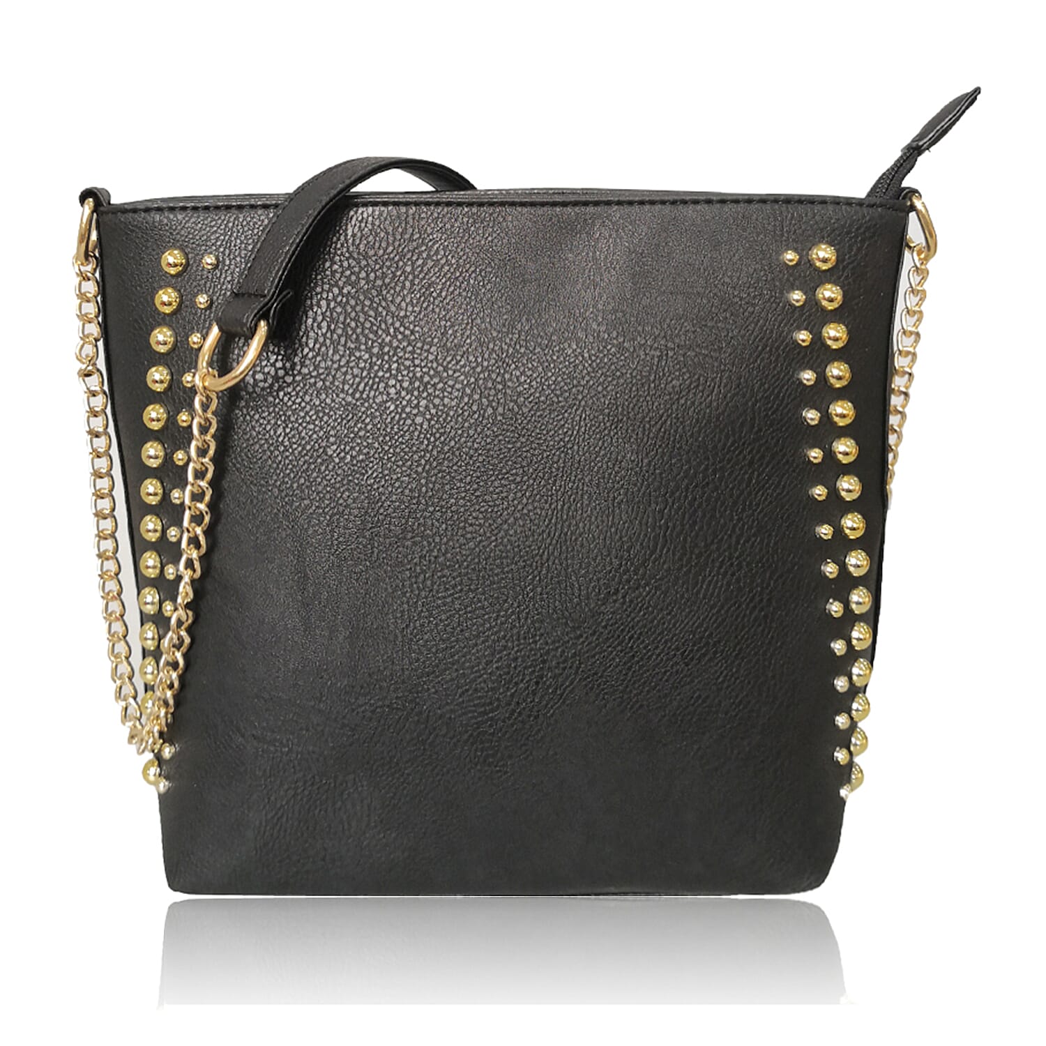 Designer Inspired Shoulder Bag with Chain Strap - Black