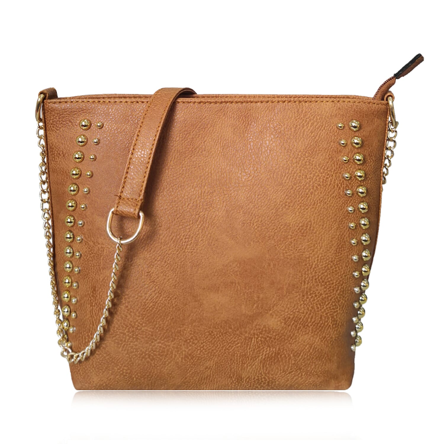 Designer Inspired Shoulder Bag with Chain Strap - Tan