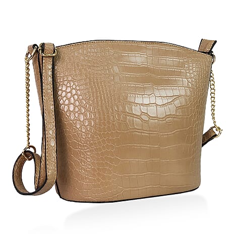 Croc Embossed Shoulder Bag - Taupe