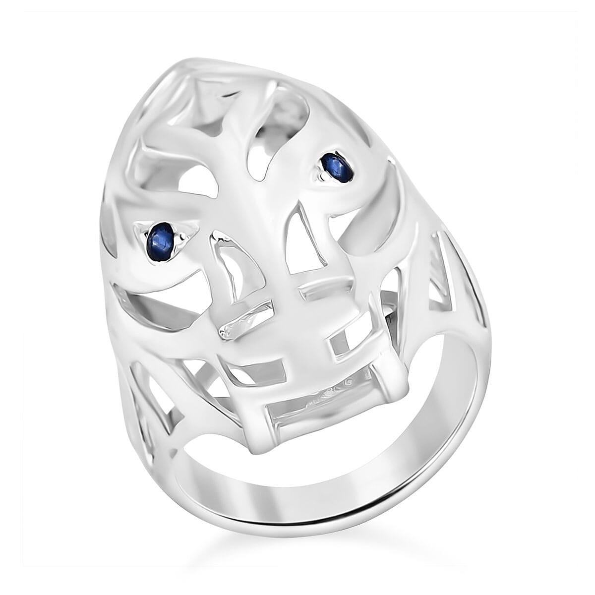 Royal Bali Collection - Dragon with Blue Sapphire Ring in Sterling Silver , Silver Wt. 10.80 Gms.