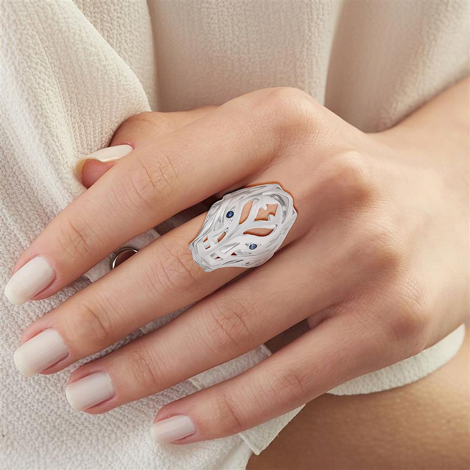 Royal Bali Collection - Dragon with Blue Sapphire Ring in Sterling Silver , Silver Wt. 10.80 Gms.