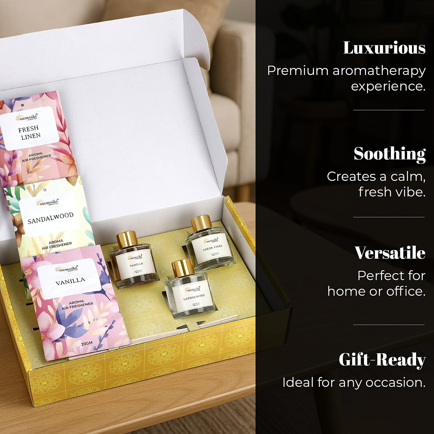 Aroma Therapy Gift Combo- 3 Pack Reed Diffusers (50ml) & Fragrance Sachets (20gm)