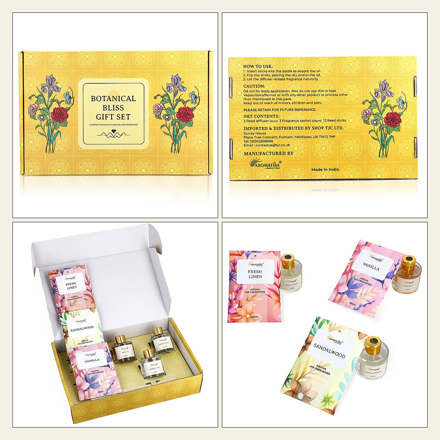 Aroma Therapy Gift Combo- 3 Pack Reed Diffusers (50ml) & Fragrance Sachets (20gm)