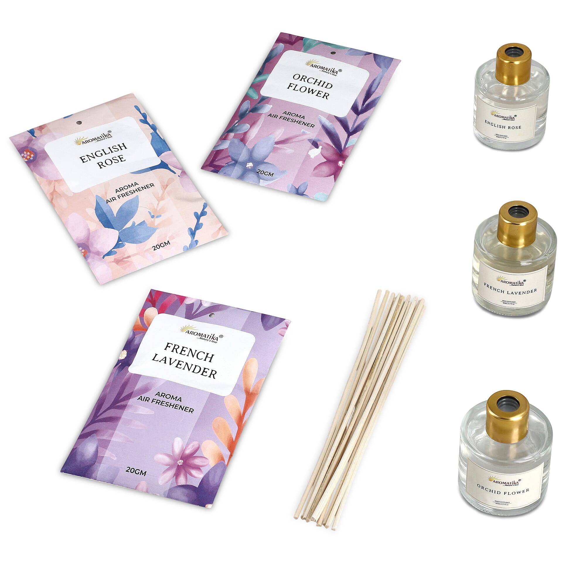 Aroma Therapy Gift Combo- 3 Pack Reed Diffusers (50ml) & Fragrance Sachets (20gm)