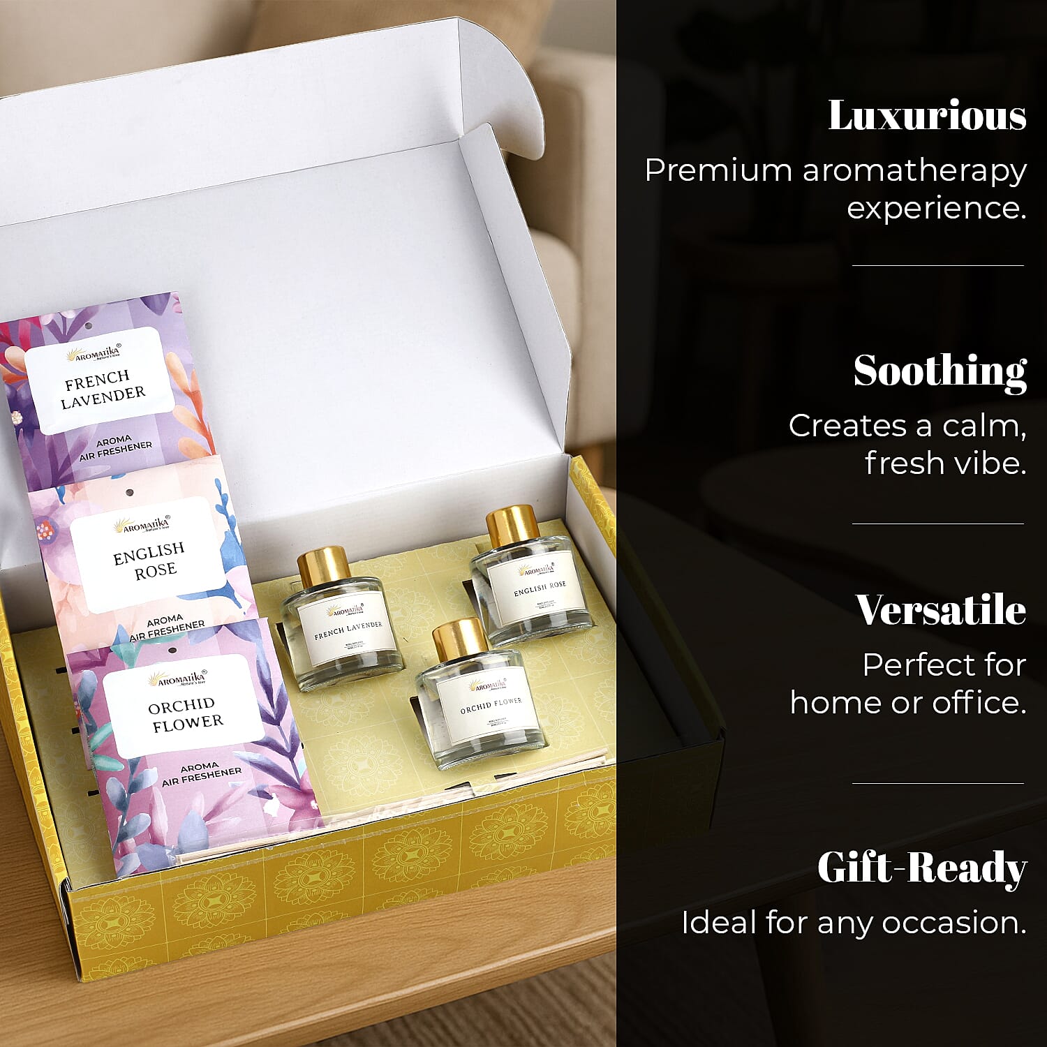 Aroma Therapy Gift Combo- 3 Pack Reed Diffusers (50ml) & Fragrance Sachets (20gm)