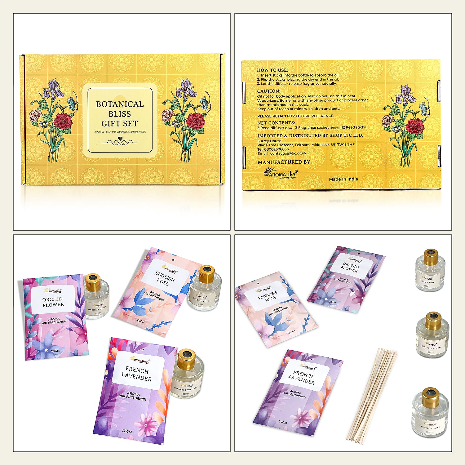 Aroma Therapy Gift Combo- 3 Pack Reed Diffusers (50ml) & Fragrance Sachets (20gm)