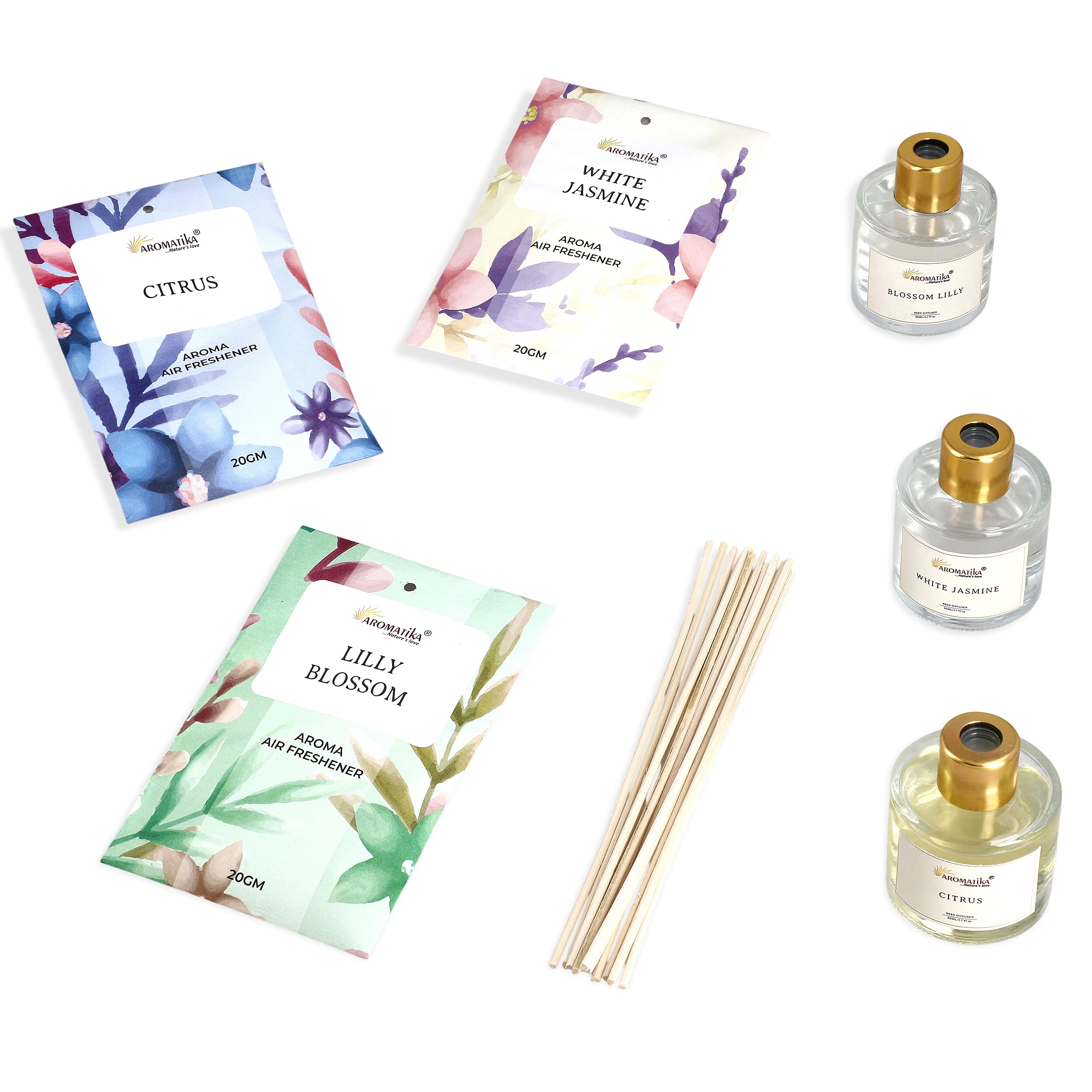 Aroma Therapy Gift Combo- 3 Pack Reed Diffusers (50ml) & Fragrance Sachets (20gm)